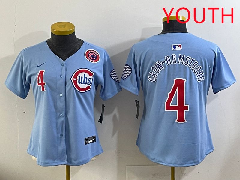 Youth 2025 Chicago Cubs #4 Crow-Armstrong Light Blue Throwback Game Nike MLB Jersey style 3